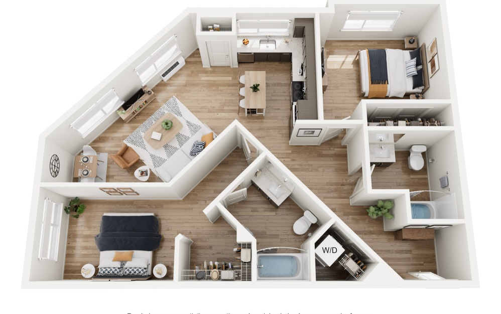 Rainier - 2 bedroom floorplan layout with 2 bathrooms and 1063 - 1088 square feet